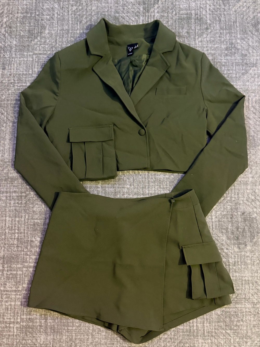 Windsor Olive Cropped Blazer and Matching Skort Set
